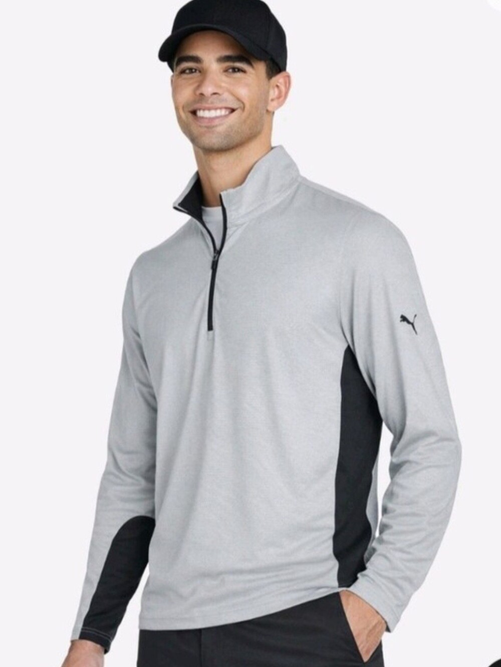 Puma Men’s Light Gray and Black Quarter-Zip Performance Top
